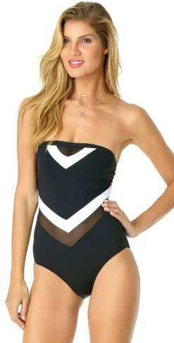 Anne Cole Color Block Mesh Chevron Spliced Bandeau Swimsuit 8 Anne Cole Color Block Mesh Chevron Spliced Bandeau Swimsuit -Sunflai Swimwear Shop 19MO01804 BLK 1638