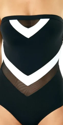 Anne Cole Color Block Mesh Chevron Spliced Bandeau Swimsuit 9 Anne Cole Color Block Mesh Chevron Spliced Bandeau Swimsuit -Sunflai Swimwear Shop 19MO01804 BLK 1667