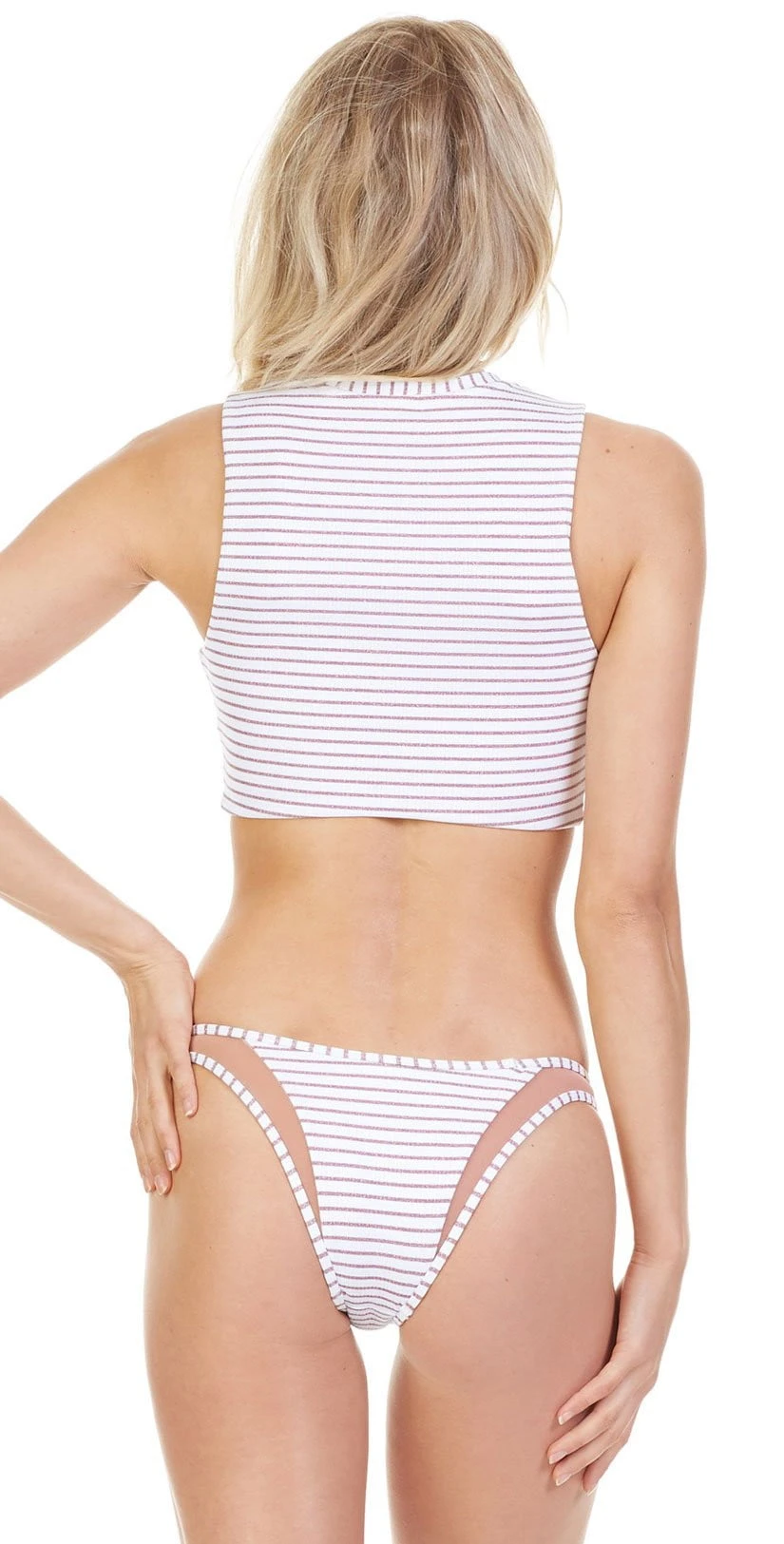 Tori Praver Manon Fine Rib Bikini Bottom In Rose Gold Stripe 1 Tori Praver Manon Fine Rib Bikini Bottom In Rose Gold Stripe