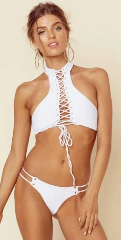 Blue Life Vixen Halter Top In White Jacquard 390-2516-WHT