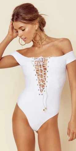 Blue Life Off Shoulder One Piece In White Jacquard 390-9466-WHT -Sunflai Swimwear Shop 20182017 05 03 PlanetBlue BL RESORT SWIM 1170