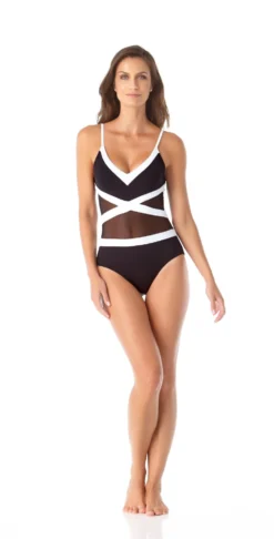 Anne Cole Hot Mesh Spliced Mesh One Piece Swimsuit -Sunflai Swimwear Shop 20MO06516 1008