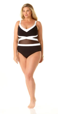 Anne Cole Hot Mesh Spliced Mesh One Piece Swimsuit -Sunflai Swimwear Shop 20PO06516 BLK 1535
