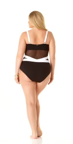 Anne Cole Hot Mesh Spliced Mesh One Piece Swimsuit -Sunflai Swimwear Shop 20PO06516 BLK 1554