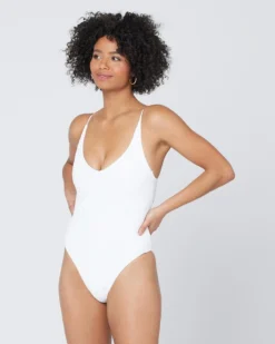 Pointelle Rib Gianna One Piece Swimsuit -Sunflai Swimwear Shop 5972431 PTGIMC21 WHT DETAIL