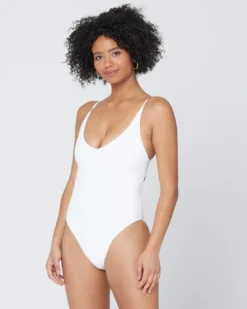 Pointelle Rib Gianna One Piece Swimsuit -Sunflai Swimwear Shop 5972433 PTGIMC21 WHT FRONT