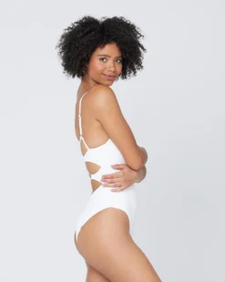 Pointelle Rib Gianna One Piece Swimsuit -Sunflai Swimwear Shop 5972435 PTGIMC21 WHT SIDE