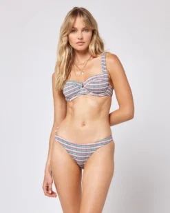 Pique Stripe Camellia Bikini Top