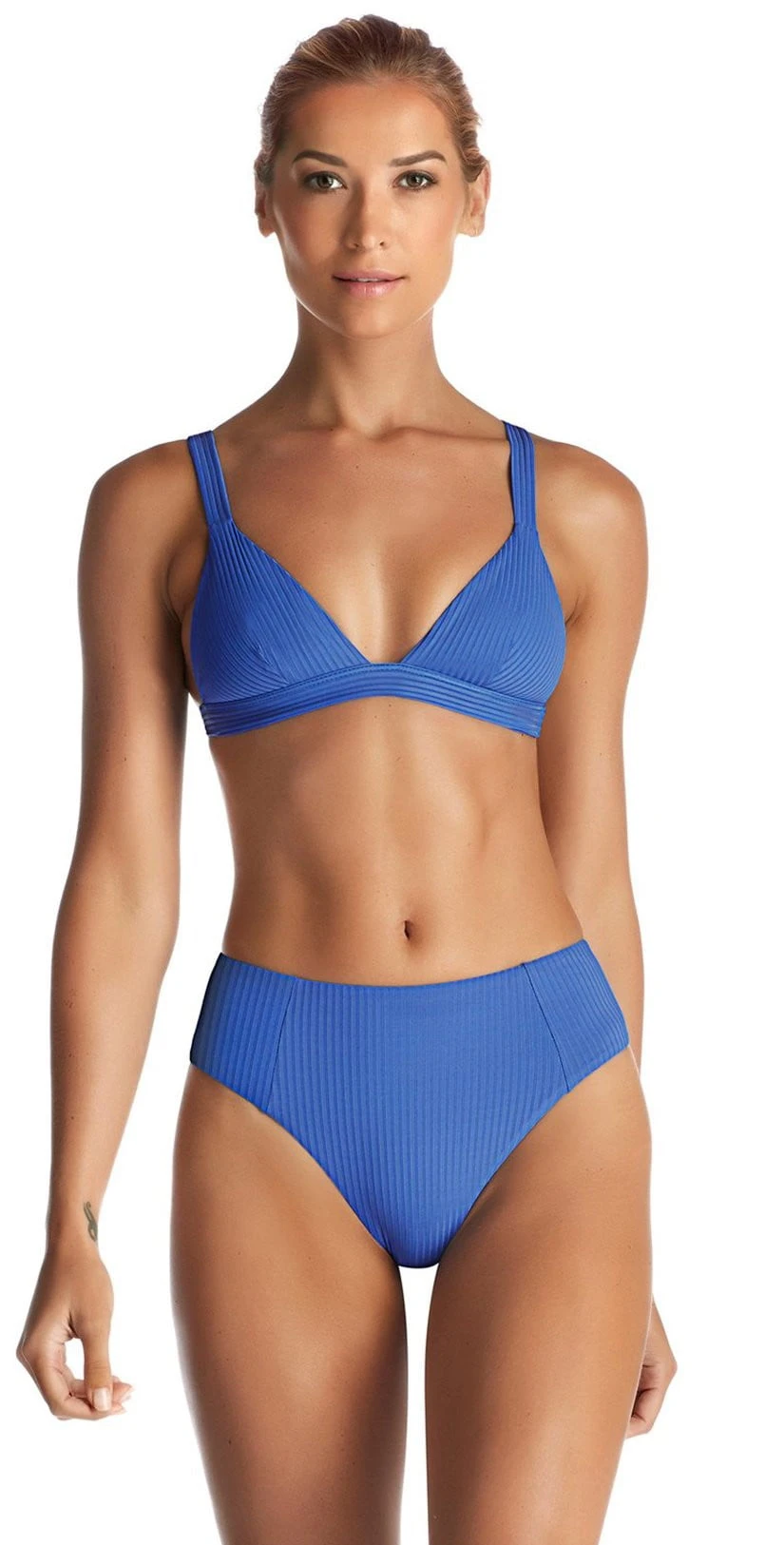 Vitamin A EcoRib Sienna High Waist Bikini Bottom In Beach Blue 2 Vitamin A EcoRib Sienna High Waist Bikini Bottom In Beach Blue - Image 2