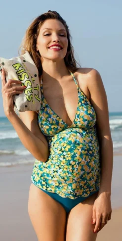 Anita Kamaka Maternity Tankini Set In Lemon Print 9625-204