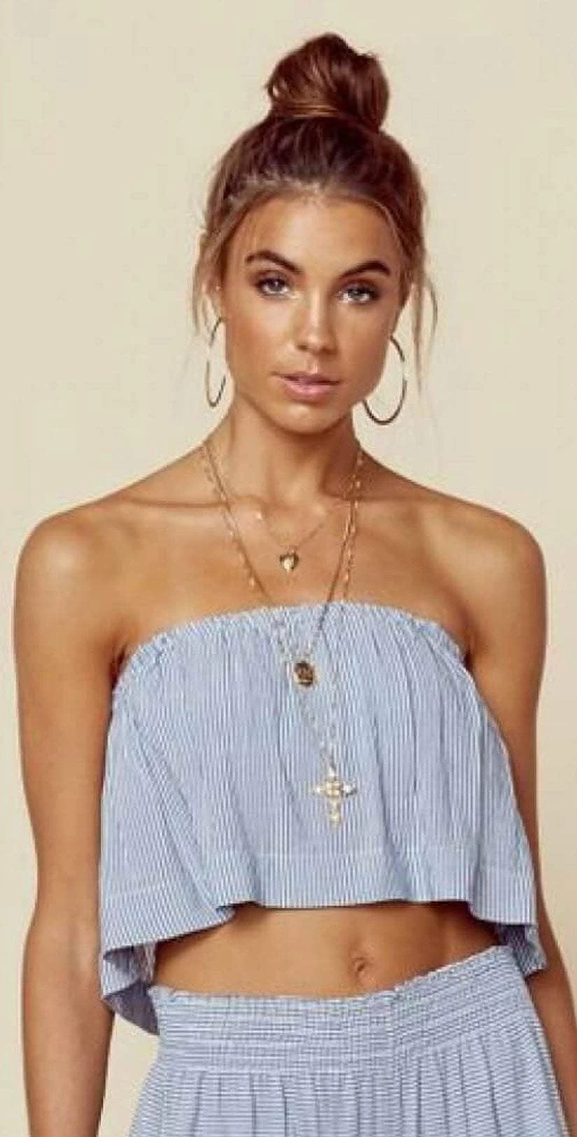 Blue Life Denim Stripe Lina Frill Top T080-2017-DNMST 1 Blue Life Denim Stripe Lina Frill Top T080-2017-DNMST