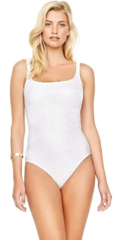 Gottex Essence Square Neck Tank One Piece Swimsuit In White