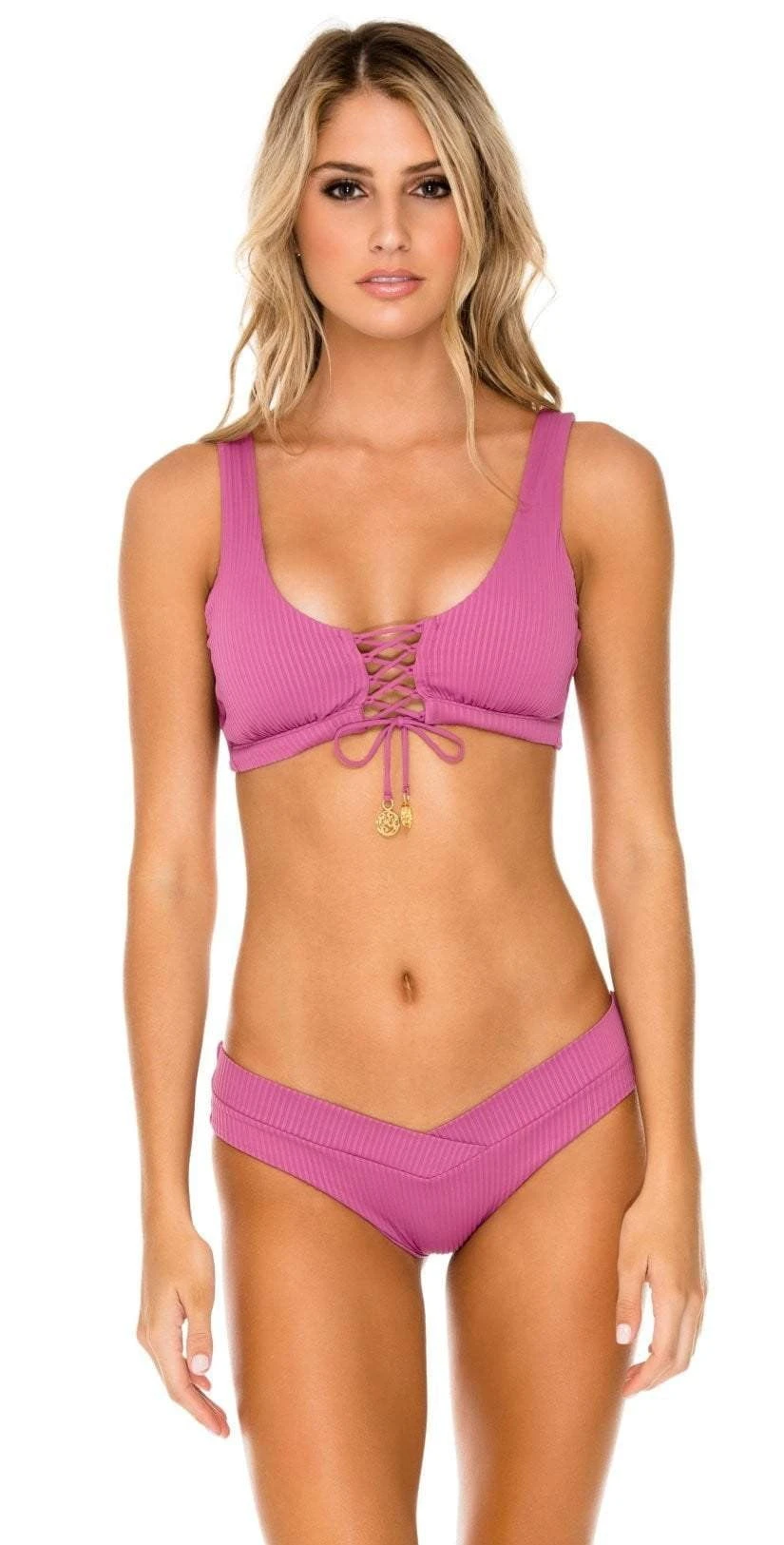 Luli Fama Orillas Del Mar Lace Up Bralette Bikini Top In Raspberry 1 Luli Fama Orillas Del Mar Lace Up Bralette Bikini Top In Raspberry