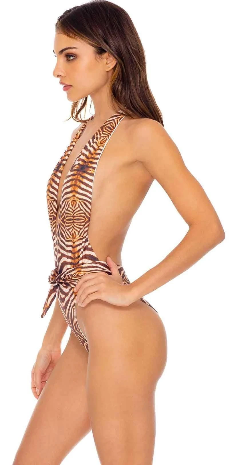 Luli Fama Safari Dreams One Piece Bodysuit In Brown 2 Luli Fama Safari Dreams One Piece Bodysuit In Brown - Image 2