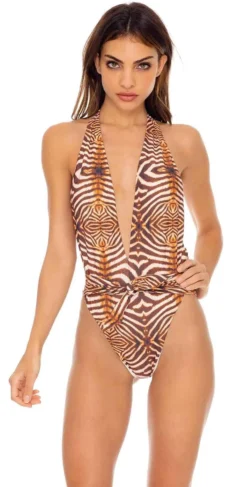 Luli Fama Safari Dreams One Piece Bodysuit In Brown