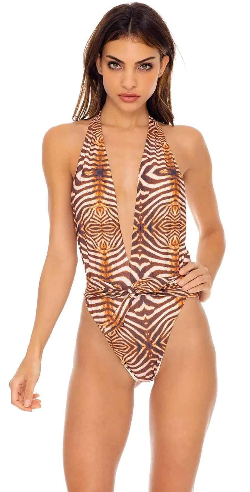 Luli Fama Safari Dreams One Piece Bodysuit In Brown 1 Luli Fama Safari Dreams One Piece Bodysuit In Brown