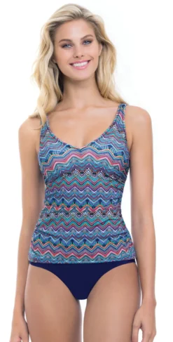 Profile By Gottex Marimba V-Neck Underwire Tankini Top In E Cup E737-1E46-080