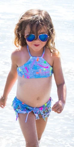 PilyQ Girl's Splatter Paint High Neck Fringe Bikini Set