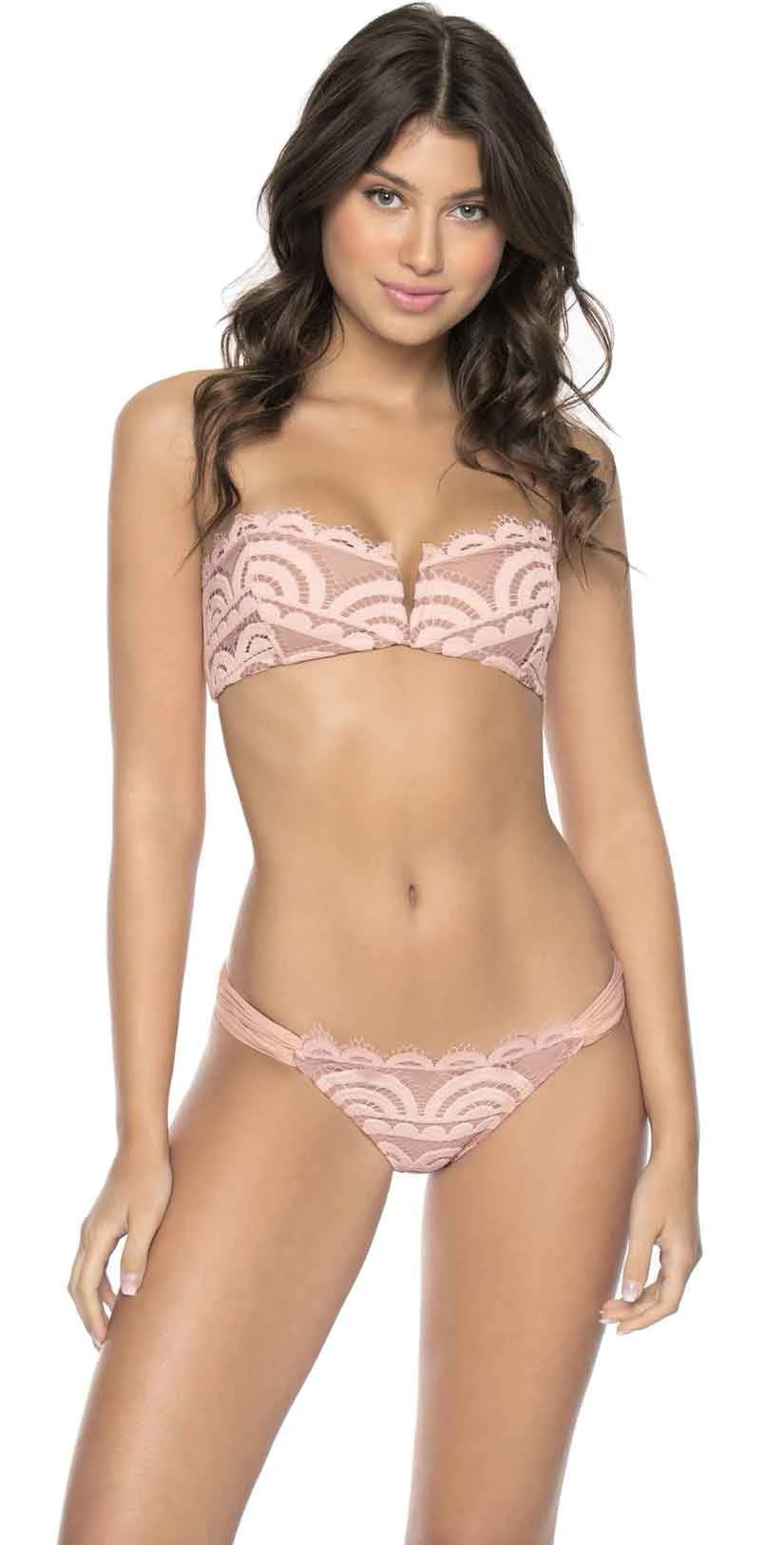 PilyQ Pink Sand V Lace Bandeau Bikini Top 1 PilyQ Pink Sand V Lace Bandeau Bikini Top