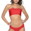 PilyQ Red Coral Smocked Bandeau Bikini Top