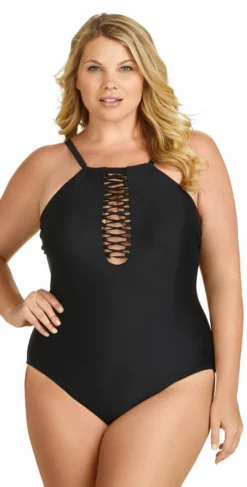 Raisins Curve Ola One Piece Swimsuit In Black Y840085-BLK -Sunflai Swimwear Shop Raisins Curve Black Sayulita One Piece Y840085 BLK2845 T