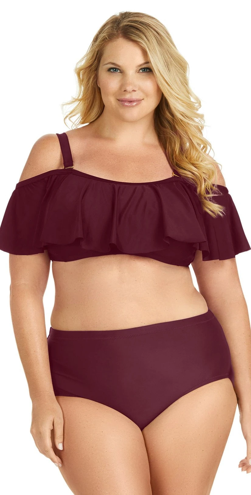 Raisins Curve Tortuga Flounce Top In Maroon Y840027-MAR 1 Raisins Curve Tortuga Flounce Top In Maroon Y840027-MAR