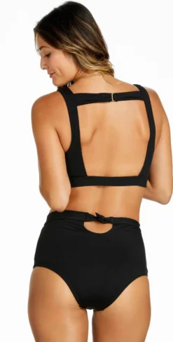 Raisins Ribbed Summer Halter Top In Black Y710282-BLK -Sunflai Swimwear Shop Raisins Stir it Up Ribbed Black One Piece Y710282 44 BLK3538 R1
