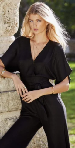 Elan Romper Ruffle Top Jumpsuit In Black SC7142-BLK