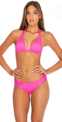 Luli Fama Triana Triangle Halter Bikini Top In Neon Pink