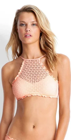 Seafolly Havana High Neck Top In Peach 30643-074-PCH