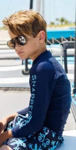 Snapperrock Boy's Arm Band Long Sleeve Rashguard Top In Navy B20053L