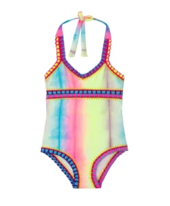 PQ Swim Girls Tie Dye Rainbow Embroidered One Piece