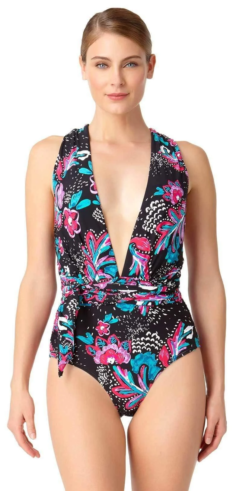 Anne Cole Wild Flower That's A Wrap Plunge One Piece Swimsuit 3 Anne Cole Wild Flower That's A Wrap Plunge One Piece Swimsuit - Image 3