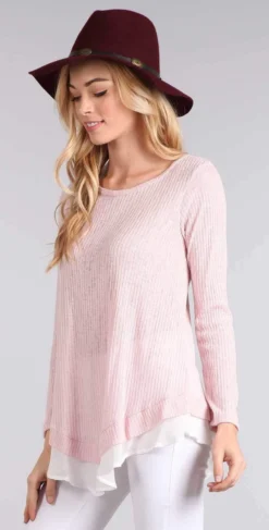 Chris And Carol Knit Sweater With Chiffon Detail In Pink 1601066T -Sunflai Swimwear Shop chris and carol1601066T BABYPINK 64 0057ad71 7760 4144 bf1c d087f4ec166f