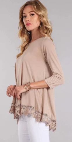 Chris And Carol Lace Bottom Trim With 3/4 Sleeves In Beige CTB018 -Sunflai Swimwear Shop chris and carolCTB018 BEIGE 20 6d6abbd1 42d4 4f77 a06f d1b21512980b