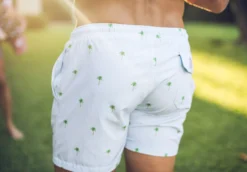 Bermies Mens Swim Trunk In Palm Stripes -Sunflai Swimwear Shop classicpalmglamback