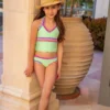 PQ Swim Girls Aloe Rainbow Embroidered Tankini