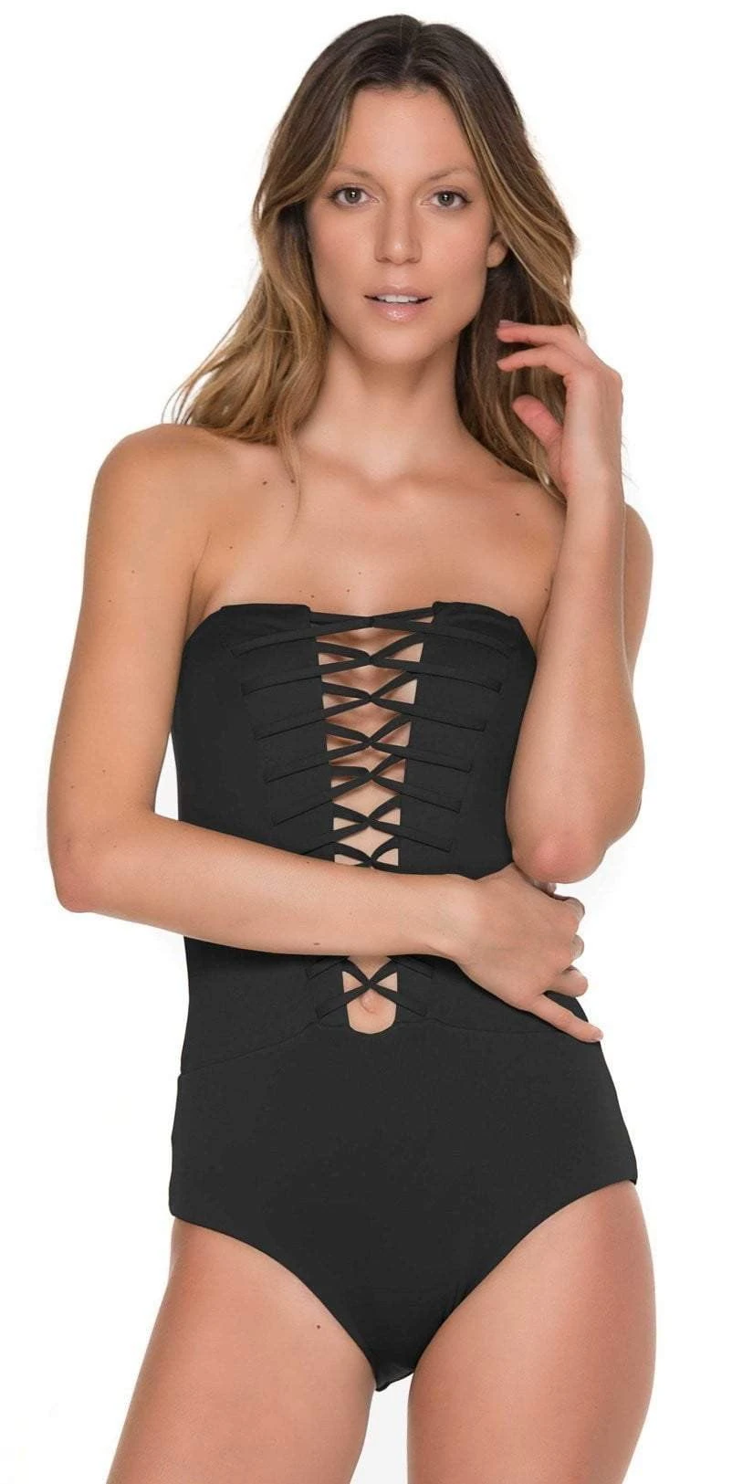 Malai Glam Fishbone One Piece In Black OP0108-BLK 1 Malai Glam Fishbone One Piece In Black OP0108-BLK