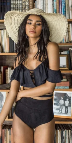 Montce Faux Suede La Caletta Top In Black -Sunflai Swimwear Shop montce black suede caletta top 2018 5064