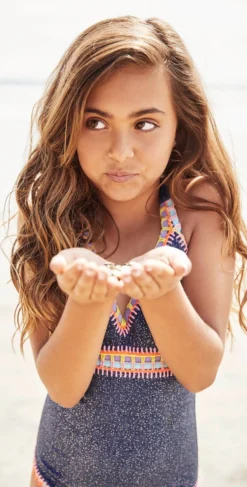 PilyQ Kids Sparkle Denim Embroidered One Piece Swimsuit -Sunflai Swimwear Shop pilyq rainbow embroidered KIDS2018 GLAM 13 SPK 606P