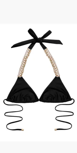 Beach Bunny Pretty In Pearls Triangle Bikini Top In Black Or Poppy -Sunflai Swimwear Shop pretty in pearls b19128t1 blck