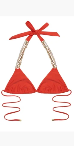 Beach Bunny Pretty In Pearls Triangle Bikini Top In Black Or Poppy -Sunflai Swimwear Shop pretty in pearls b19128t1 popy