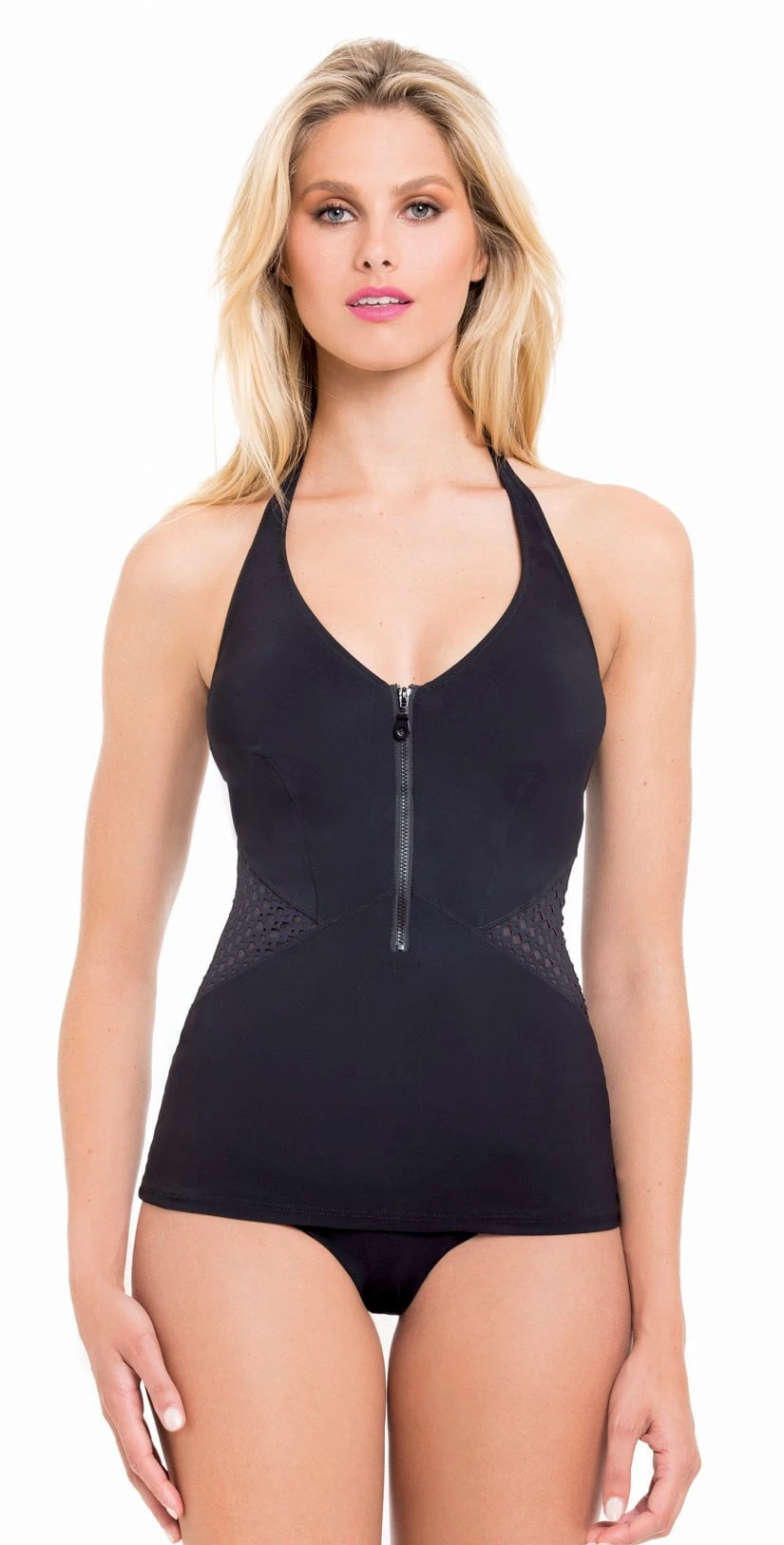 Profile By Gottex Monte Carlo Zip Up Tankini Top In Black E765-1B30-001 1 Profile By Gottex Monte Carlo Zip Up Tankini Top In Black E765-1B30-001